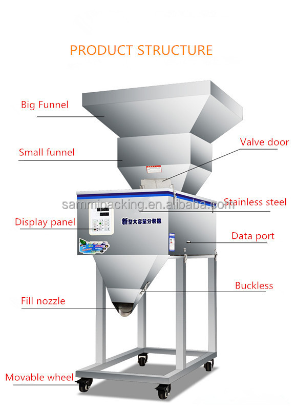 High Quality 100-3000g Weighing Machine Semi Automatic Spice Powder Weighing Filling Machine Vibration Weigher with Big Hopper